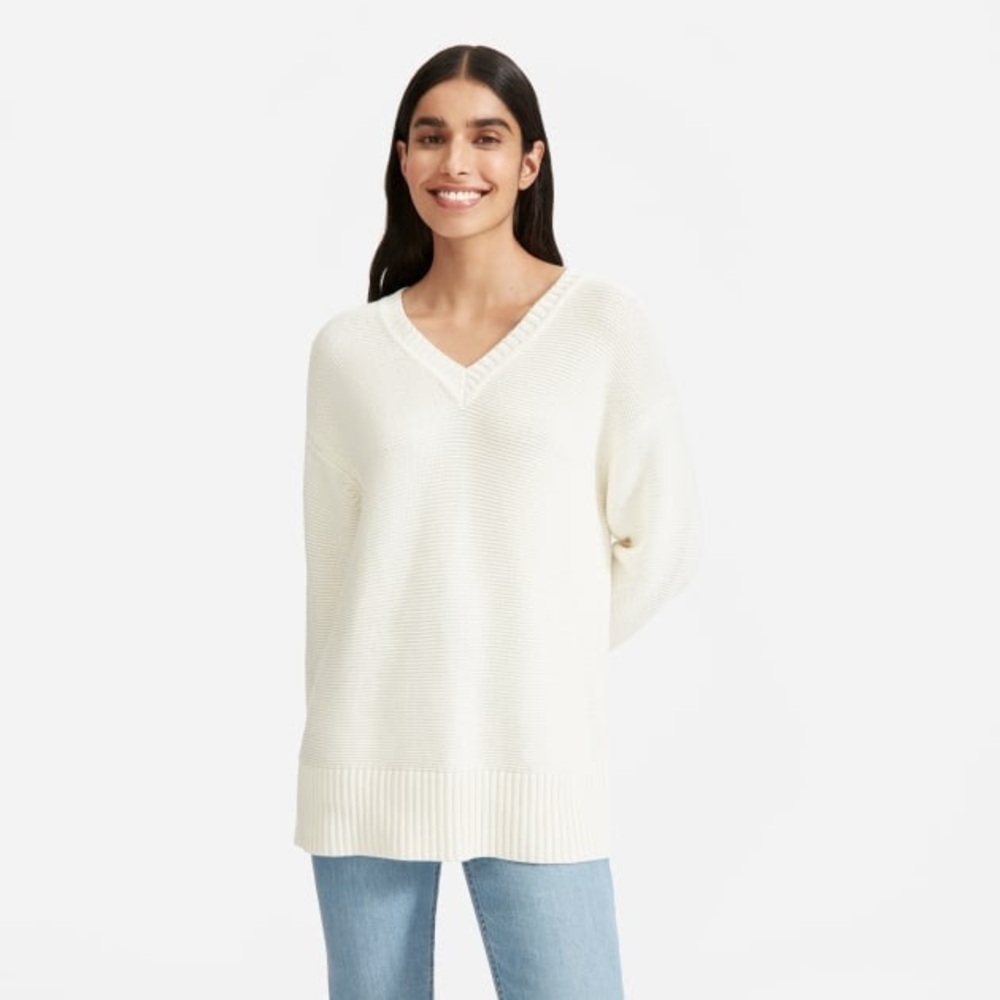 NWT Everlane The Link Stitch V-neck Sweater Bone Size S